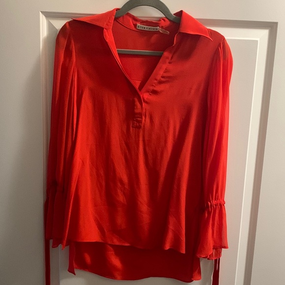 Alice & Olivia XS Silk Blouse Sheer Sleeves - Picture 1 of 4